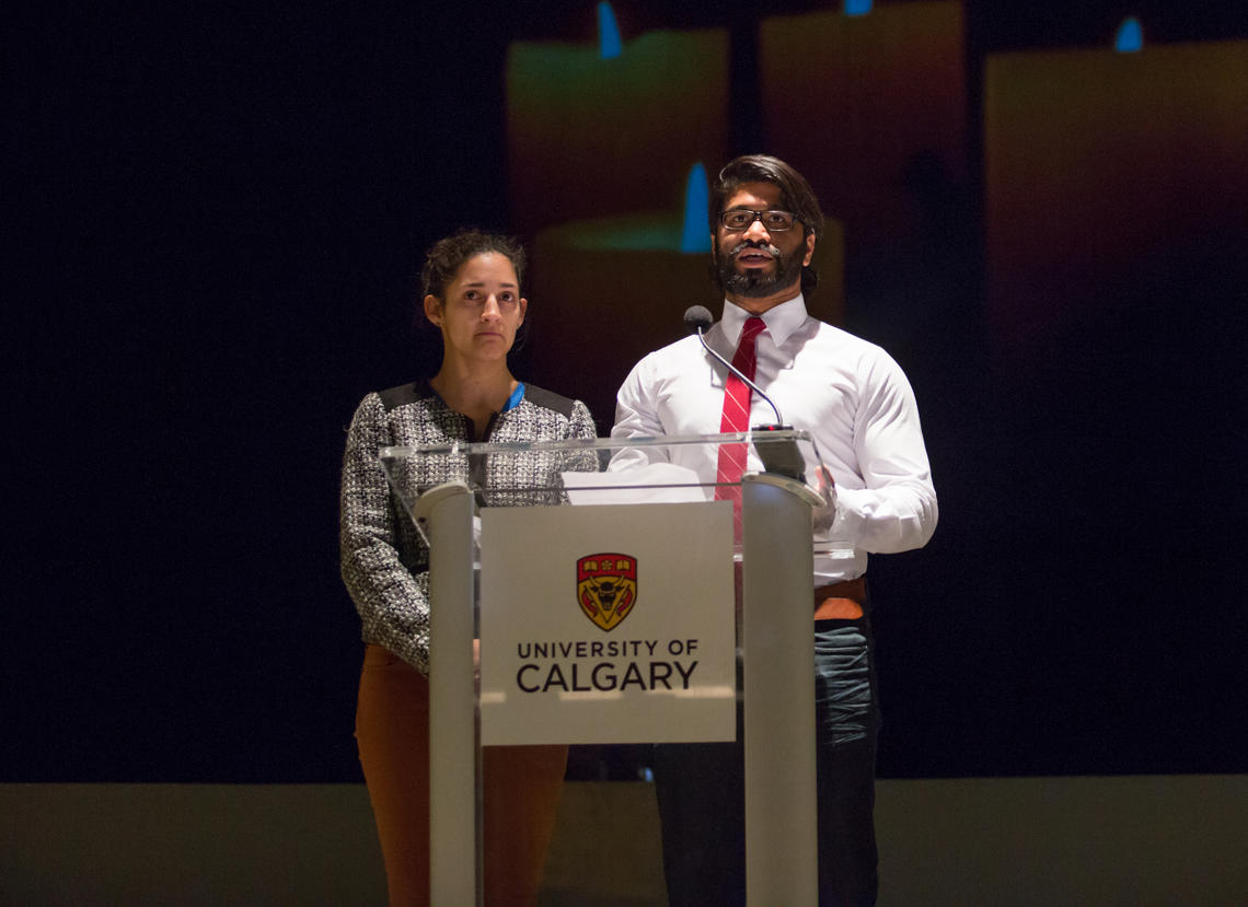 Sarah Akierman, president of the Graduate Students’ Association, and Raphael Jacob, president of the Students’ Union, were among those who spoke at the community gathering. 