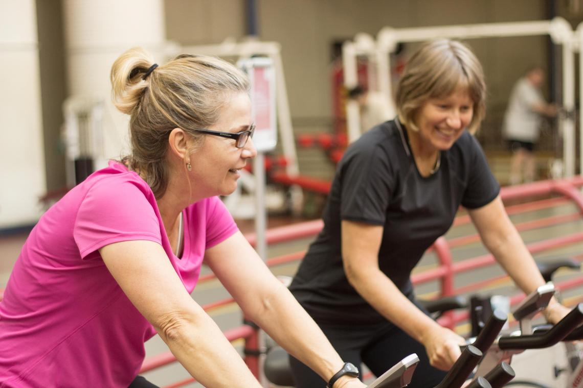Ann and Jill, participants of the first Brain in Motion study, take part in a six-month aerobic exercise program at the University of Calgary. 