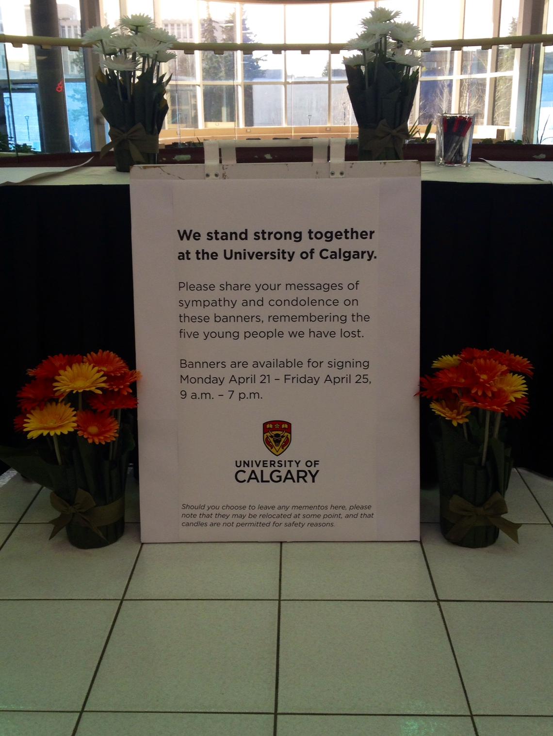 Visit the south courtyard of the MacEwan Student Centre this week to add your messages of condolence and support to a banner.