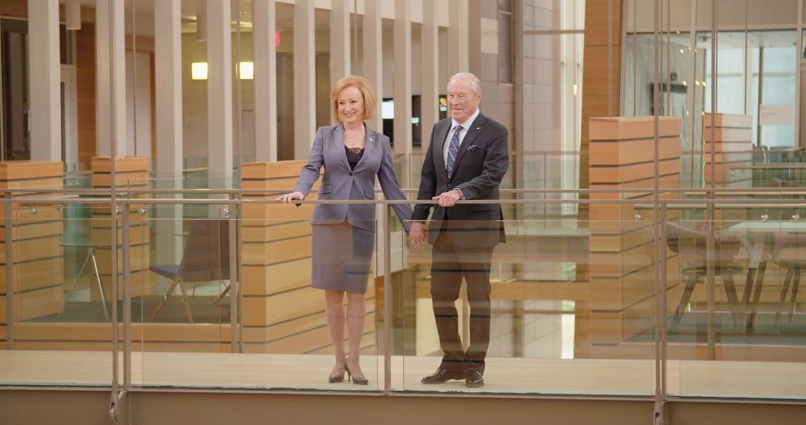 Don and Ruth Taylor beam with pride as they view the now complete Taylor Institute for Teaching and Learning that opened at the University of Calgary on April 18, 2016.