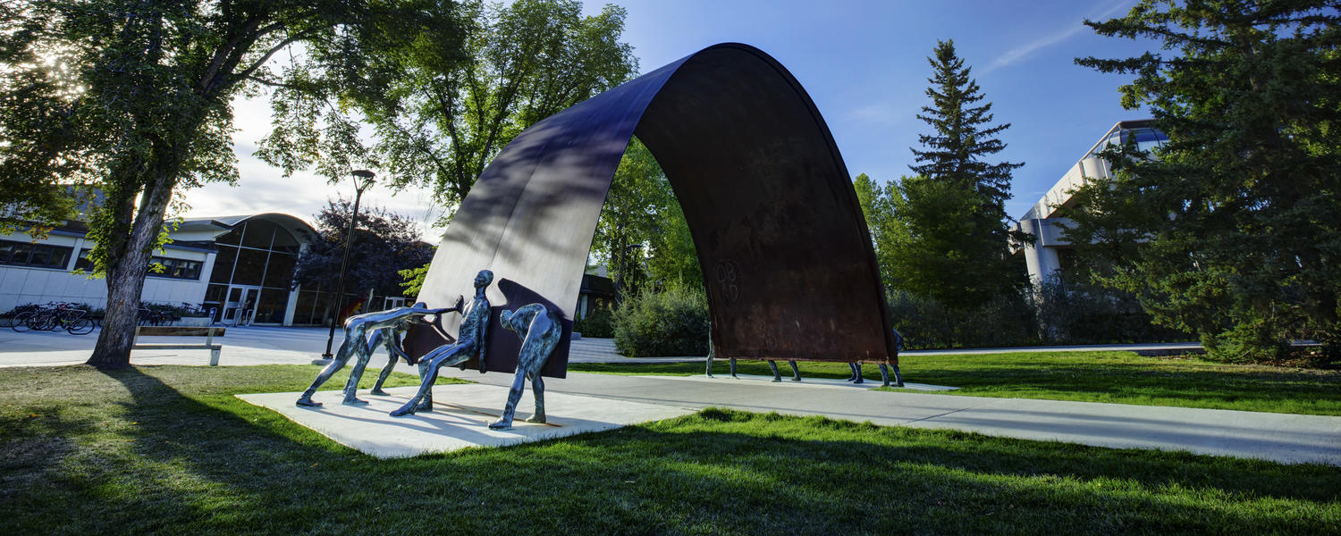 View of public art outside Kinesiology complex