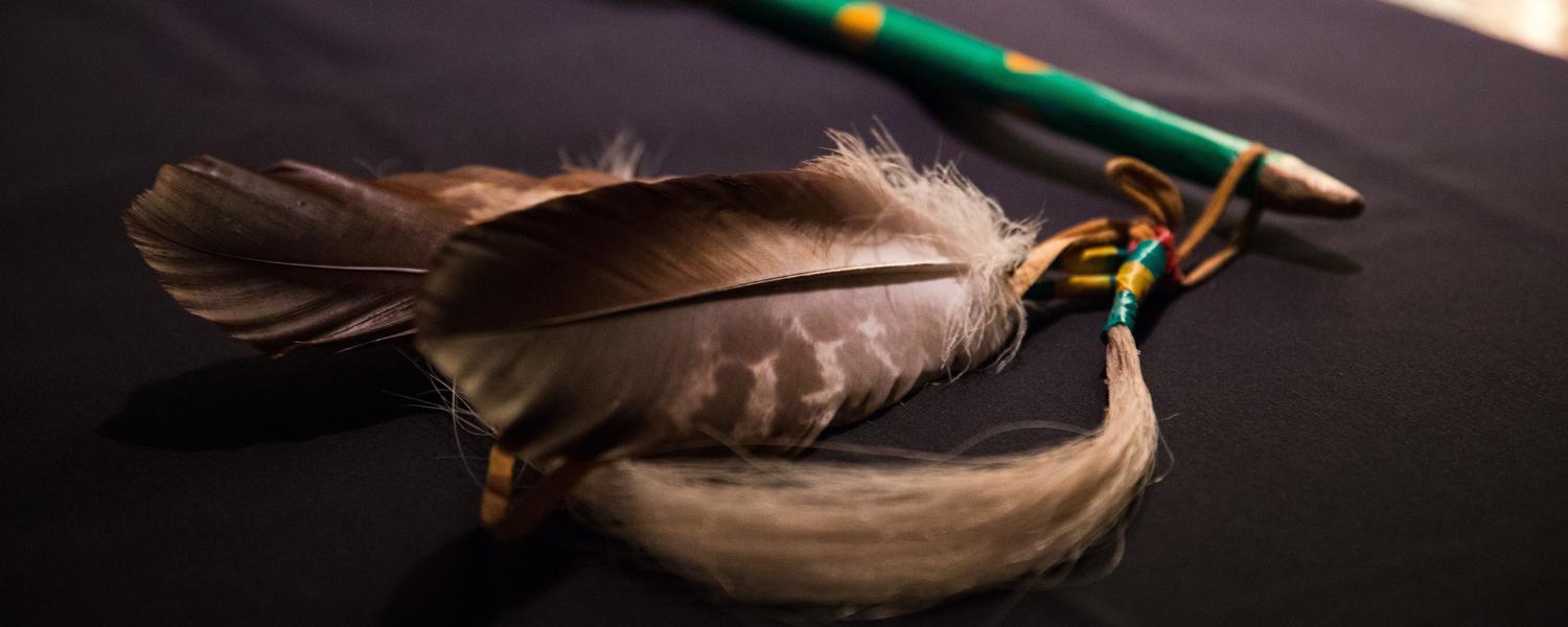 staff and feather (ii’ taa’poh’to’p Indigenous UCalgary)