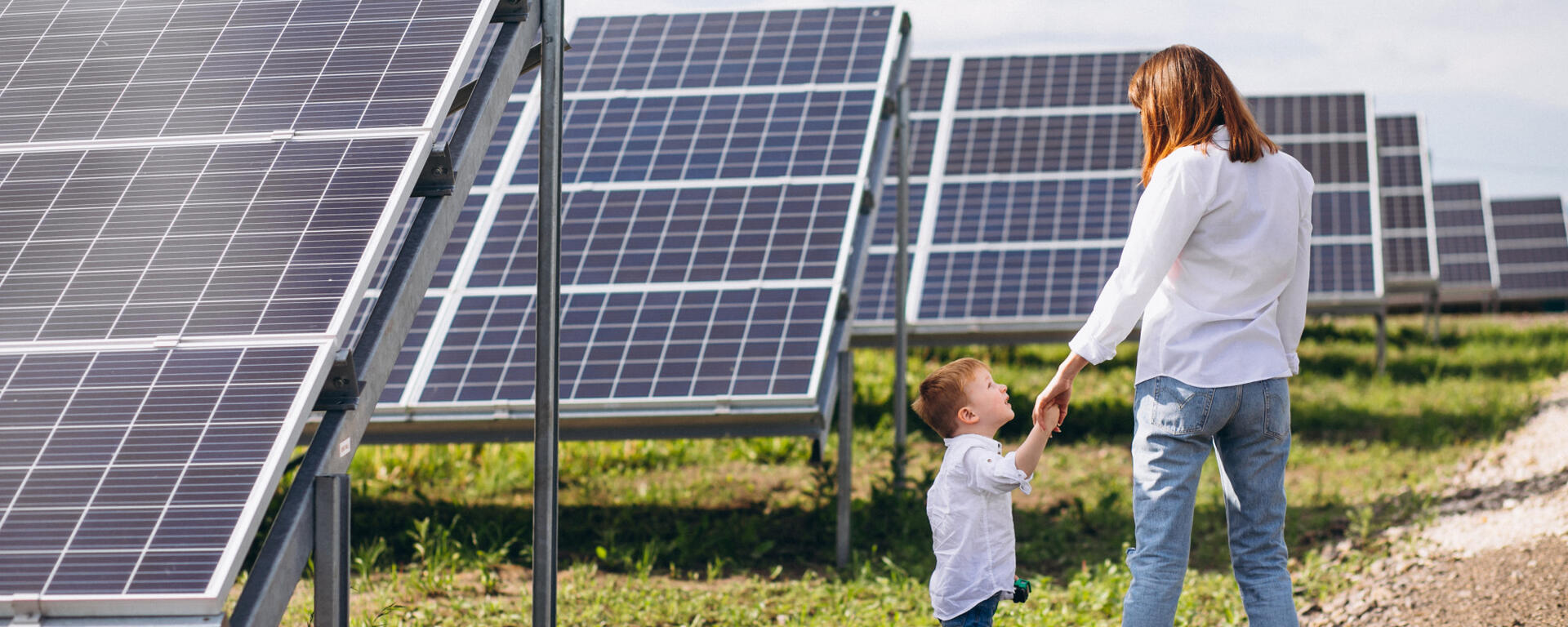 Monther child and solar panels