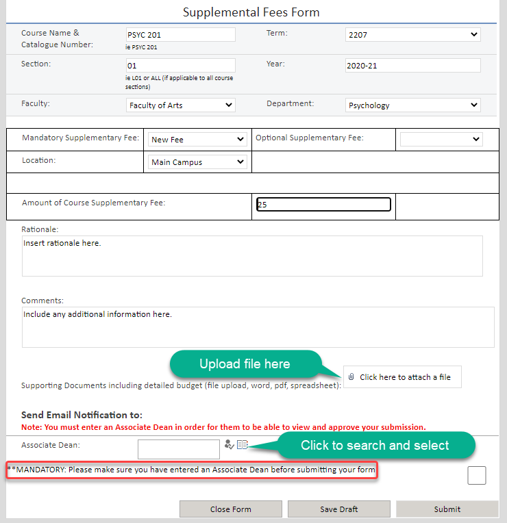 supplementary fees