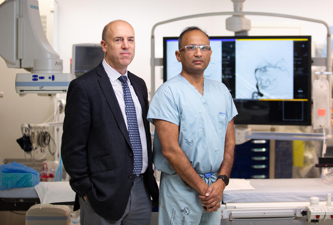 Dr. Michael Hill, MD, a neurologist at the FMC and professor in the departments of Clinical Neurosciences, Radiology, Medicine and Community Health Sciences, and Dr. Mayank Goyal, MD, PhD, a neuroradiologist at the FMC and professor in the departments of Radiology and Clinical Neuroscience