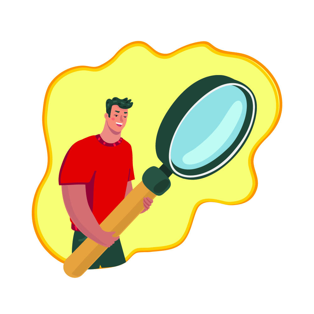 Vector image of man holding a magnifying glass