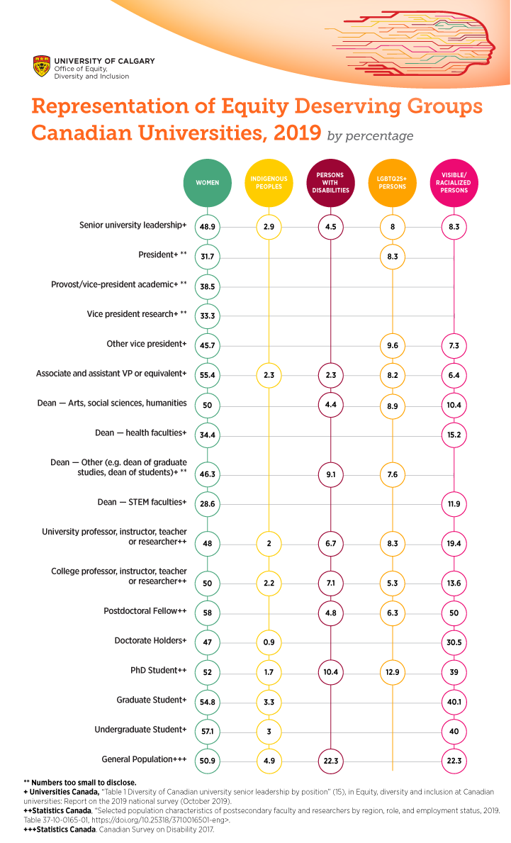 Representation of Equity Deserving Groups at Canadian Universities, 2019