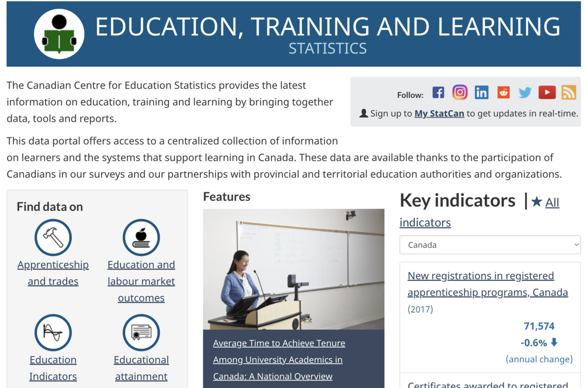 Statistics Canada - Education, training and learning statistics