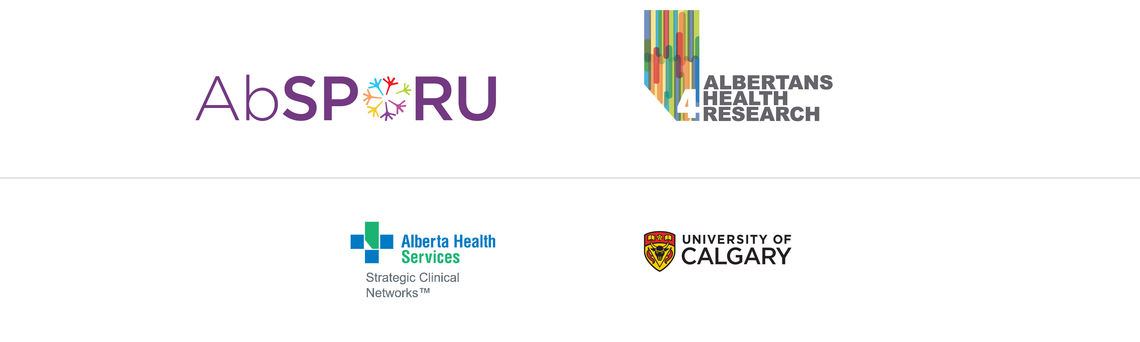 Absporu logo, Albertans 4 Health Research logo, Alberta Health Services Clinical Strategic Networks logo, University of Calgary logo