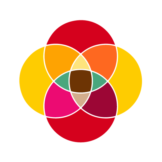 several circles of different colours interconnecting with each other
