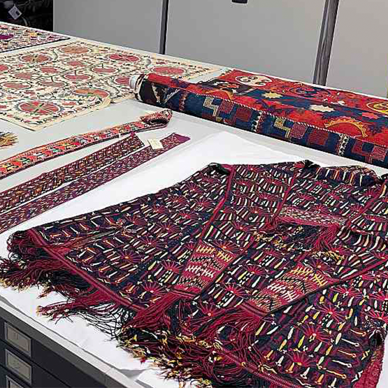 A selection of textiles in the vault, Nickle Galleries. Photo: Michele Hardy