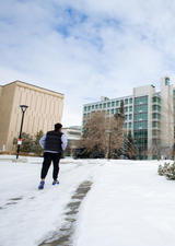 snowy walkway on main campus
