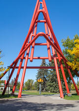 The Spire is a sculpture on the ucalgary campus. It has 5 u-shaped pipes that make it look like a paper clip.