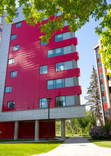 image of a residence building on campus in the summer