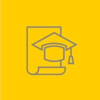 Grey outline of a convocation cap on a yellow background