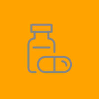 grey outline of a pill bottle on a orange background