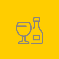 Grey outline of a glass of wine on a yellow background