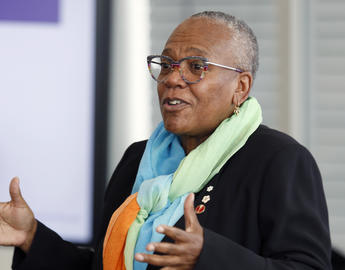 Portrait of Dr. Wanda Thomas Bernard speaking at an event