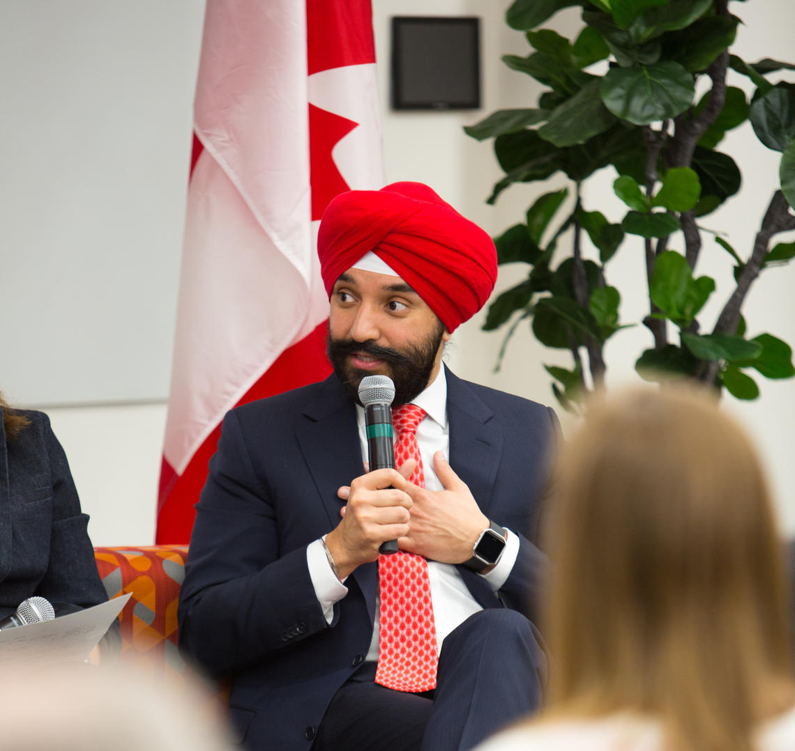 “We cannot afford to leave 50 per cent of our population on the sidelines. We must engage women in participating in a more meaningful way in the workforce,” said Navdeep Bains.