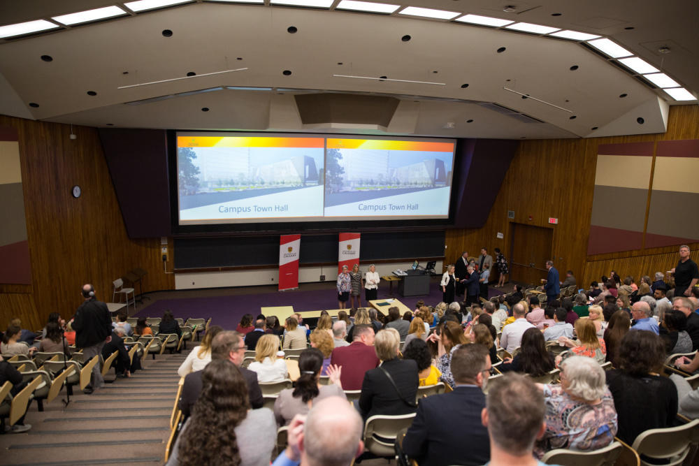 President Elizabeth Cannon, Provost and Vice-President (Academic) Dru Marshall and Vice-President (Finance and Services) Linda Dalgetty shared updates on the university at the Campus Town Hall on May 3.