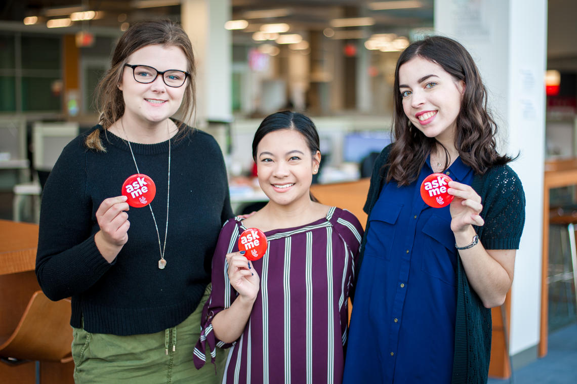 Volunteers will wear red “Ask Me” buttons, making them highly visible to new University of Calgary students who have questions or need assistance.