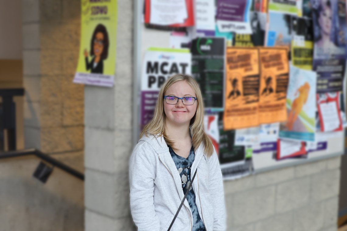 Hannah Copithorne attends classes at the University of Calgary with the Inclusive Post-Secondary Education (IPSE) program.