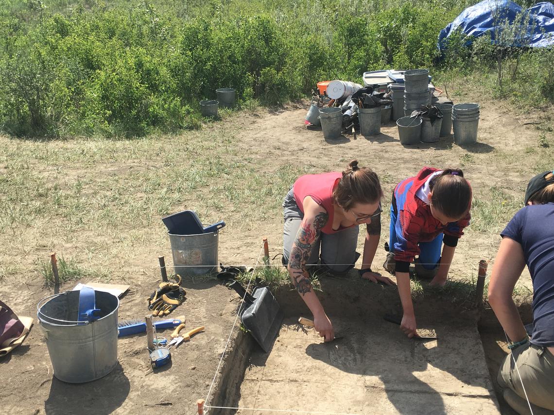 High school students hard at work at the archaeological excavation.