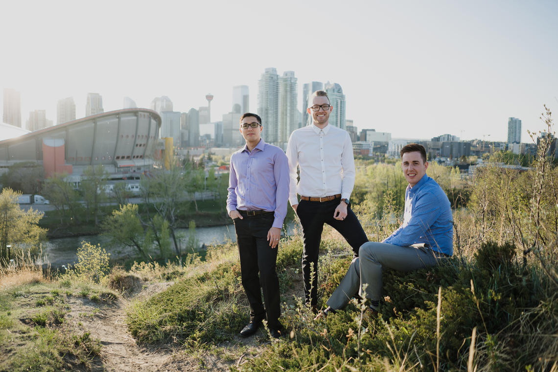 From left, Jonathan Hamel, Reece Bishop and Scott Robbins are among the first Haskayne students to earn an MBA with a specialization in real estate studies at the University of Calgary. Not pictured, Jillian Wanklyn.