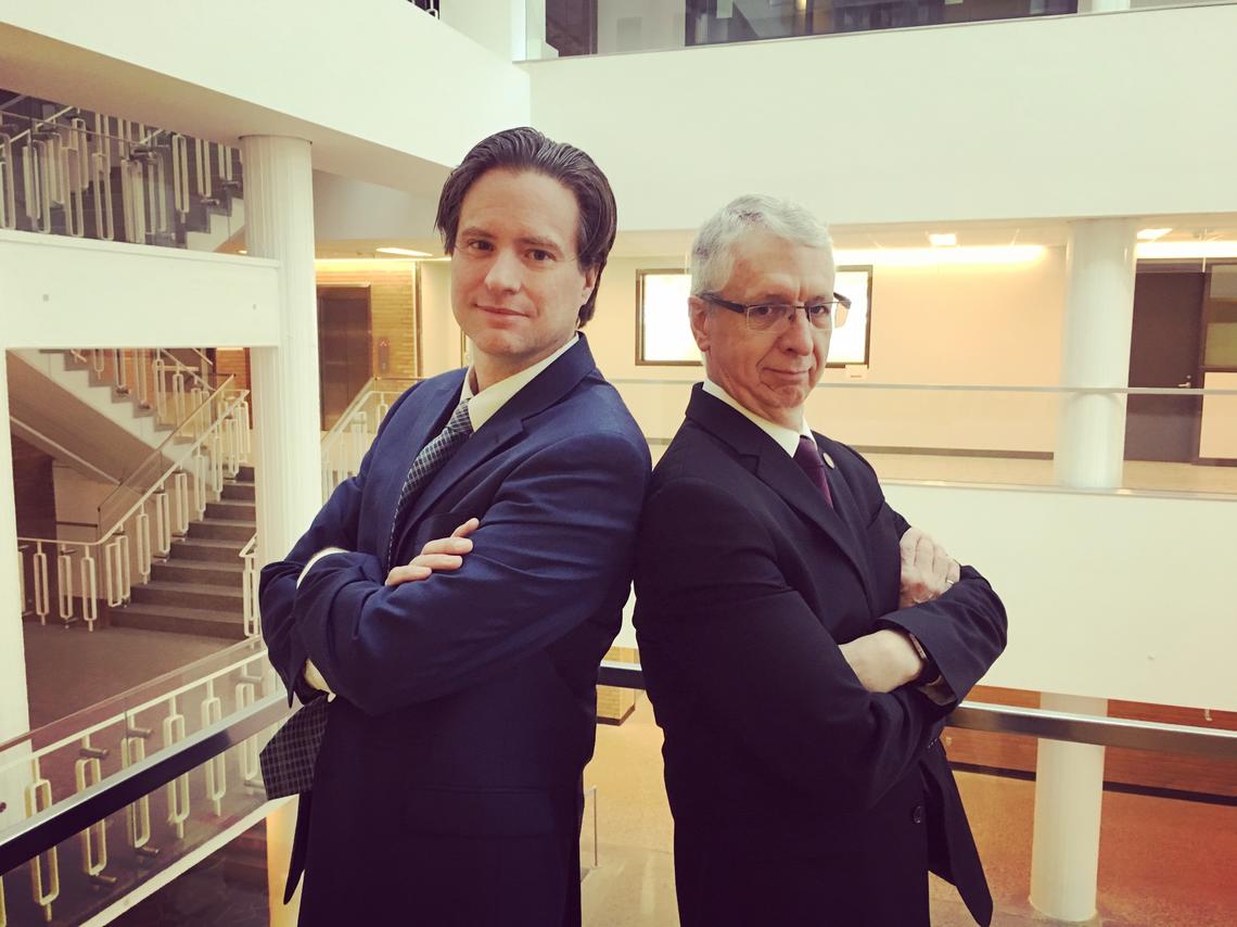 University of Calgary deans Bill Rosehart, left, and Jim Dewald.