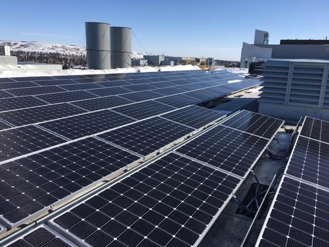 A solar photovoltaic array installed on the roof of Engineering G is generating more than 66,000 kilowatt hours per year to help power the building. 