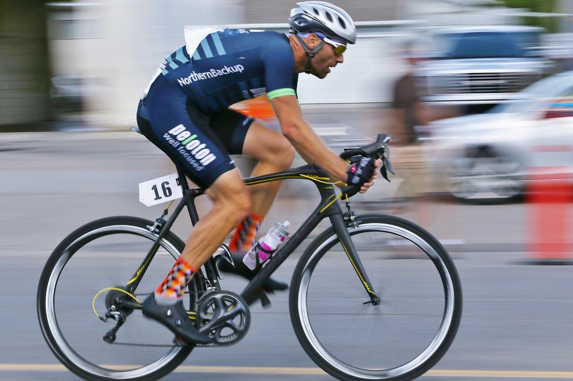 Reinier Paauwe, a participant in the cycling study at the University of Calgary, races in the Tour De Bowness in Calgary in August 2016. 