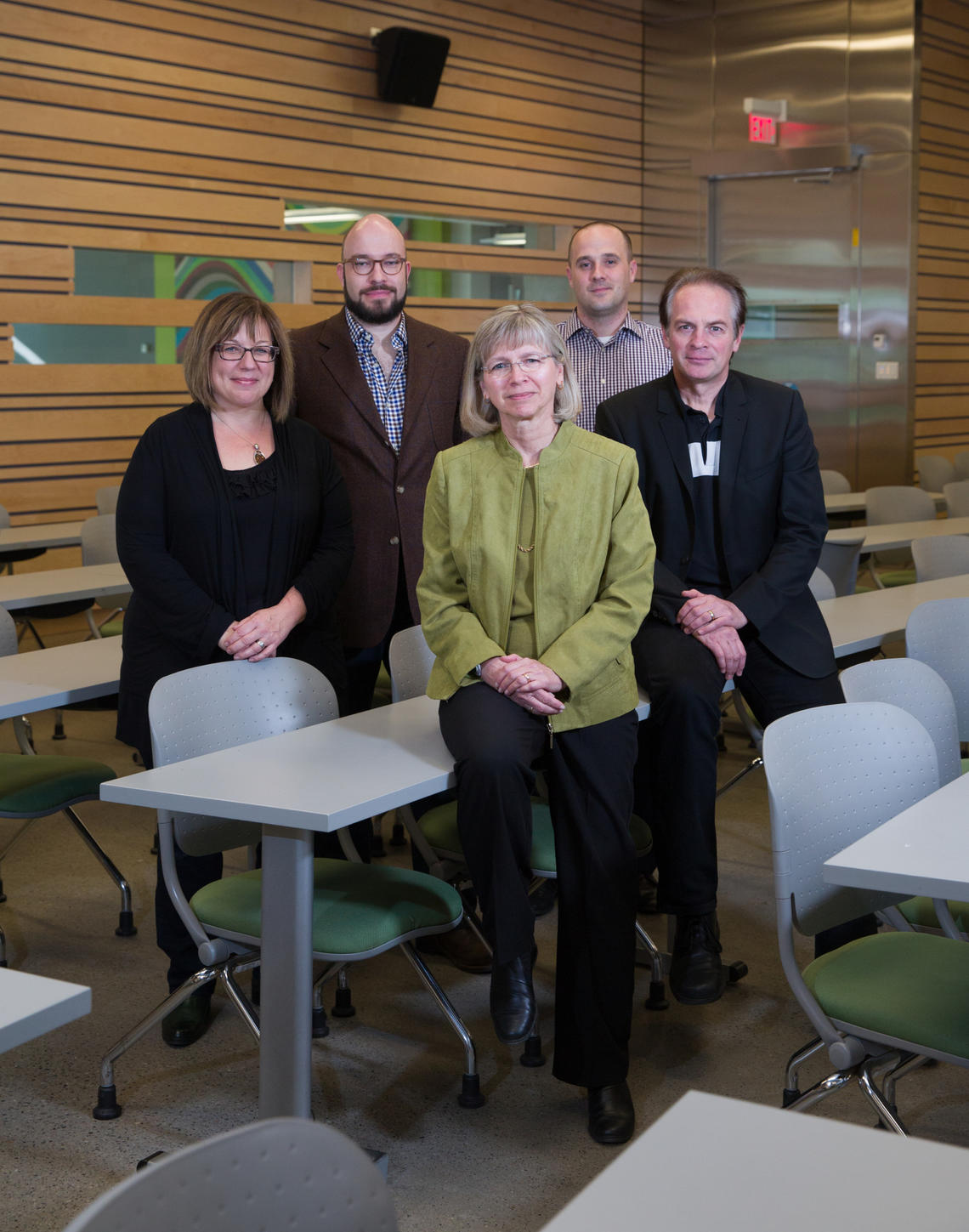 The 2015 Killam Teaching and Research Award recipients, from left: Susan Graham, David Dick, Linda Marie Fedigan, Tannin Schmidt and  Gerald Zamponi.