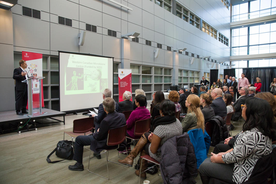 At the launch event on Nov. 10, Paul Kubes, theme leader of the new Infections, Inflammation and Chronic Diseases (IICD) research strategy, speaks about building on research strengths to address critical challenges to health and global economies. 