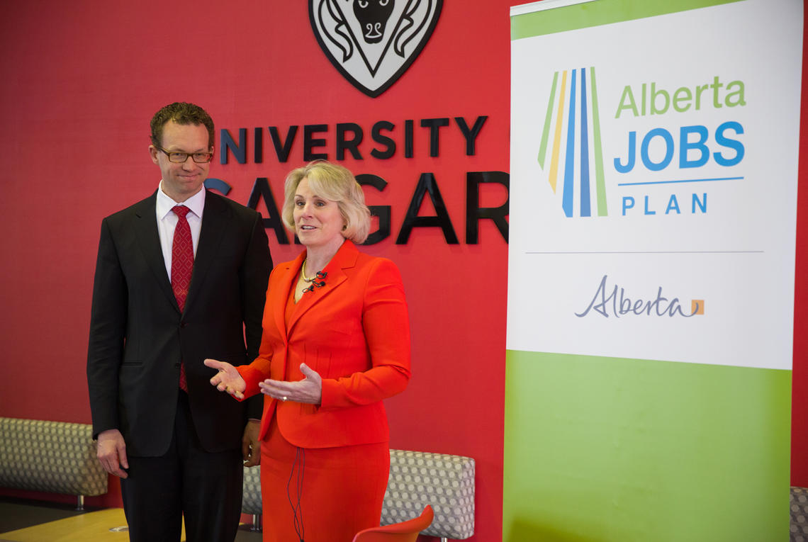 Marlin Schmidt, minister of Advanced Education, and University of Calgary President Elizabeth Cannon talk about the MacKimmie redevelopment project.