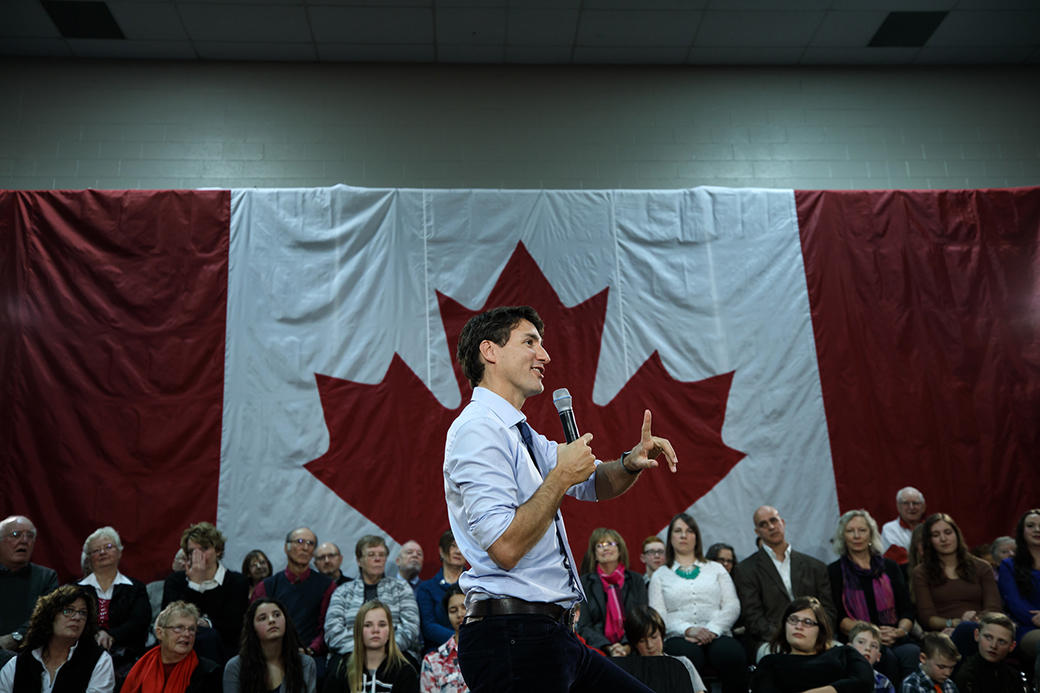 Prime Minister Justin Trudeau participates in a town hall Q&A in Peterborough, Ont.