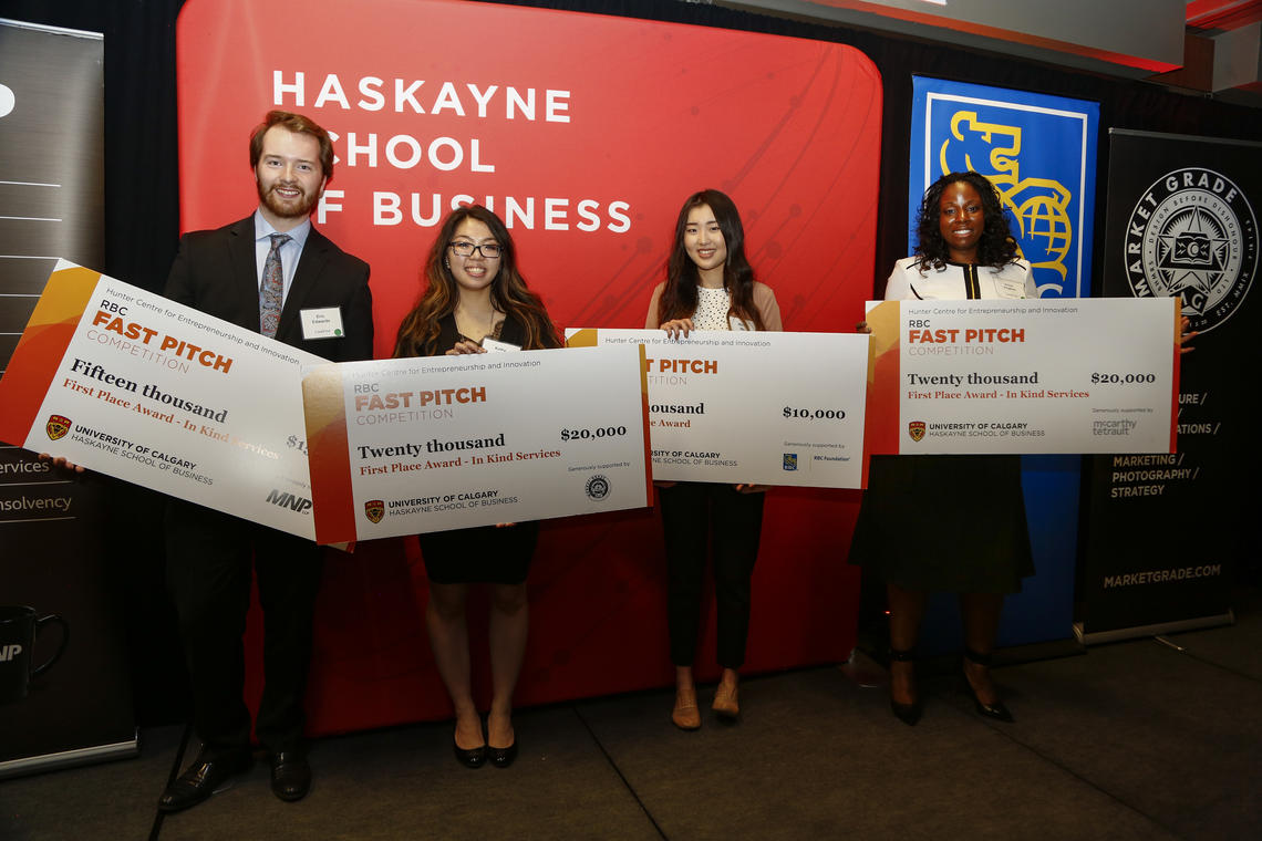 CareFind team members, from left: Eric Edwards, Kathy Bui, Lily Ma and Erica Hughes won first prize at the third annual RBC Fast Pitch competition. Photo by Jenn Pierce