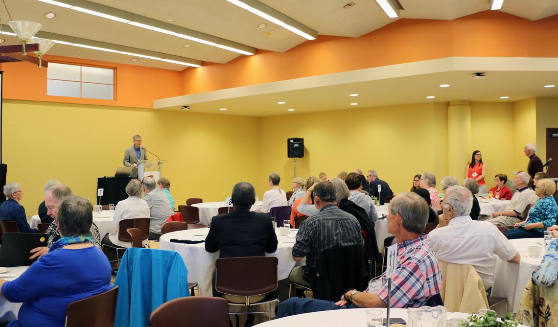 Marc Poulin, member of the HBI, the Libin Cardiovascular Institute, and professor in the Cumming School of Medicine and Faculty of Kinesiology, speaks at Active Living for Healthy Brains — a two-day event that drew more than 250 people to discuss research and policy related to exercise and brain health.