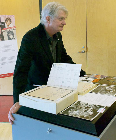 Recording artist Tom Cochrane checks out his archival material in the EMI Music Canada Archive.