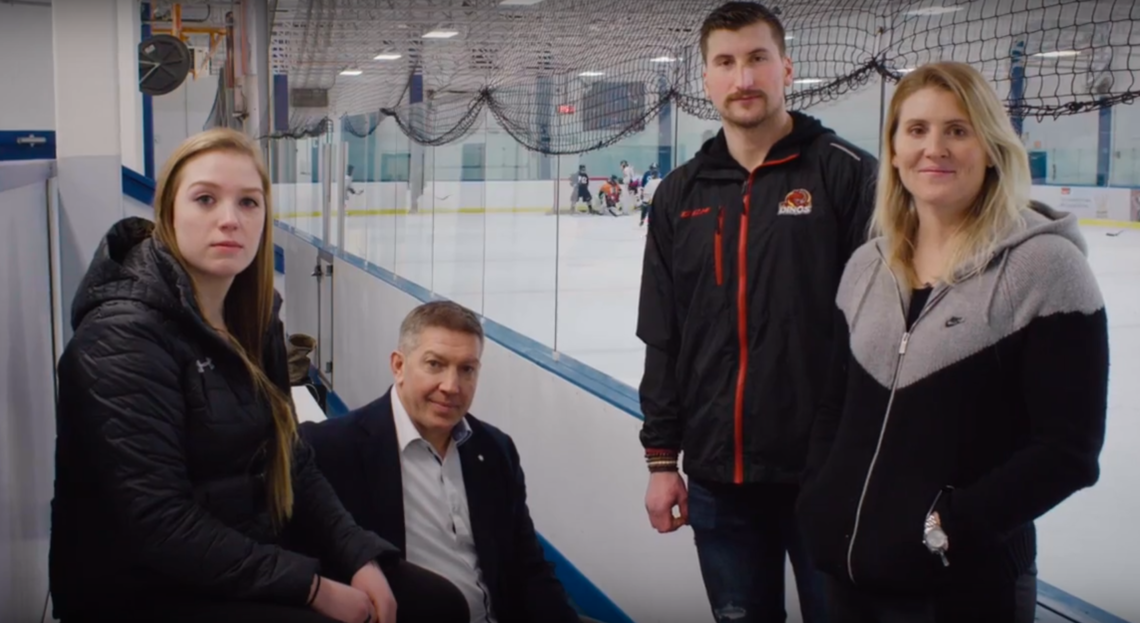 From left: Emma Pincott, Sheldon Kennedy, Dylan Busenius and Hayley Wickenheiser team up to share an important message in support of mental health.