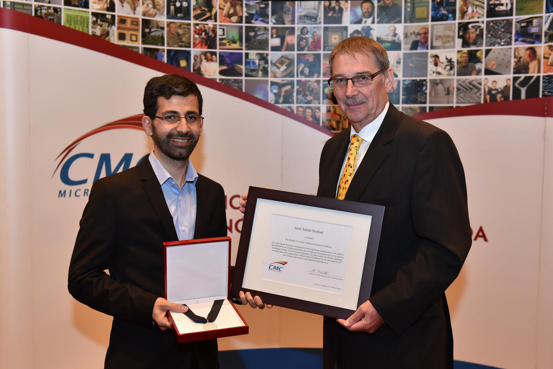 Each year, CMC Microsystems awards the Douglas R. Colton Medal for Research Excellence to a Canadian researcher for developing new understanding and novel developments in microsystems and related technologies.