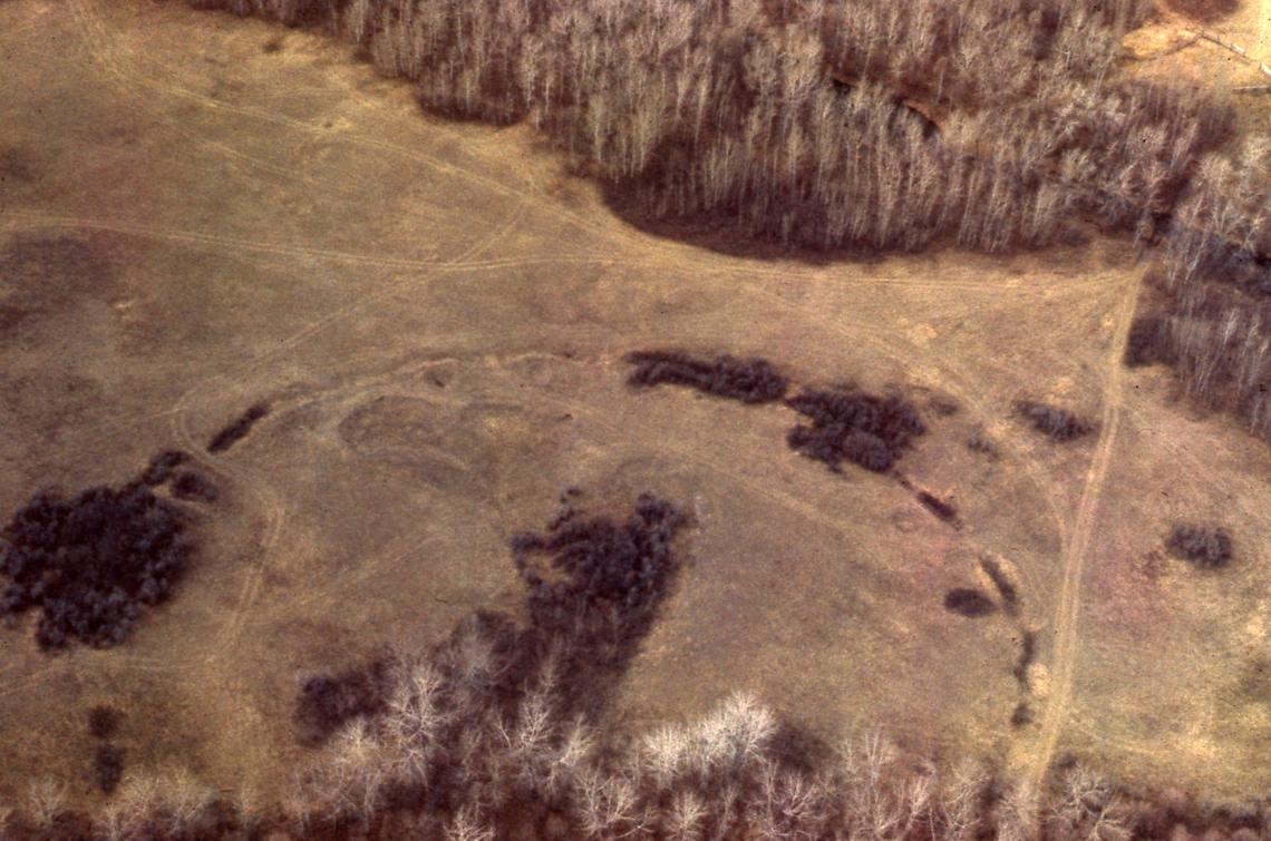 Aerial view of the Cluny Fortified Village before the onset of excavations by Richard Forbis.