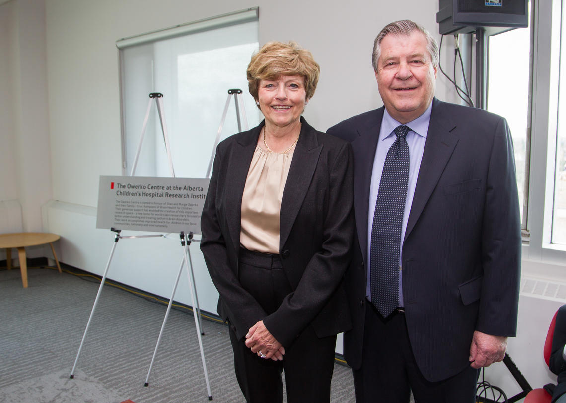 Marge and Stan Owerko, Calgary philanthropists, a portion of whose $10-million gift to the Alberta Children's Hospital Foundation was dedicated to the creation of the Owerko Centre at the university's Child Development Centre.