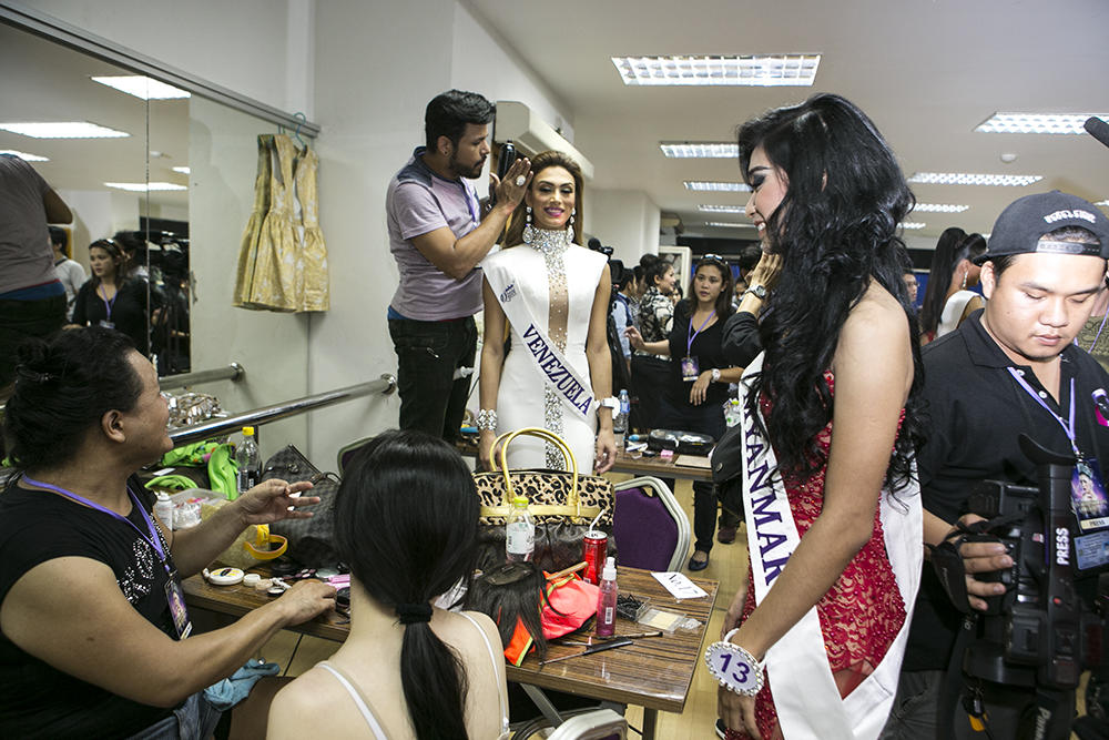 Picot's intimate exhibition shows the glamour and grit of life for many in southeast Asia's trans community. Picot had remarkable behind-the-scenes access in her subject's lives. This photo was taken at the Miss Queen International pageant for trans participants.