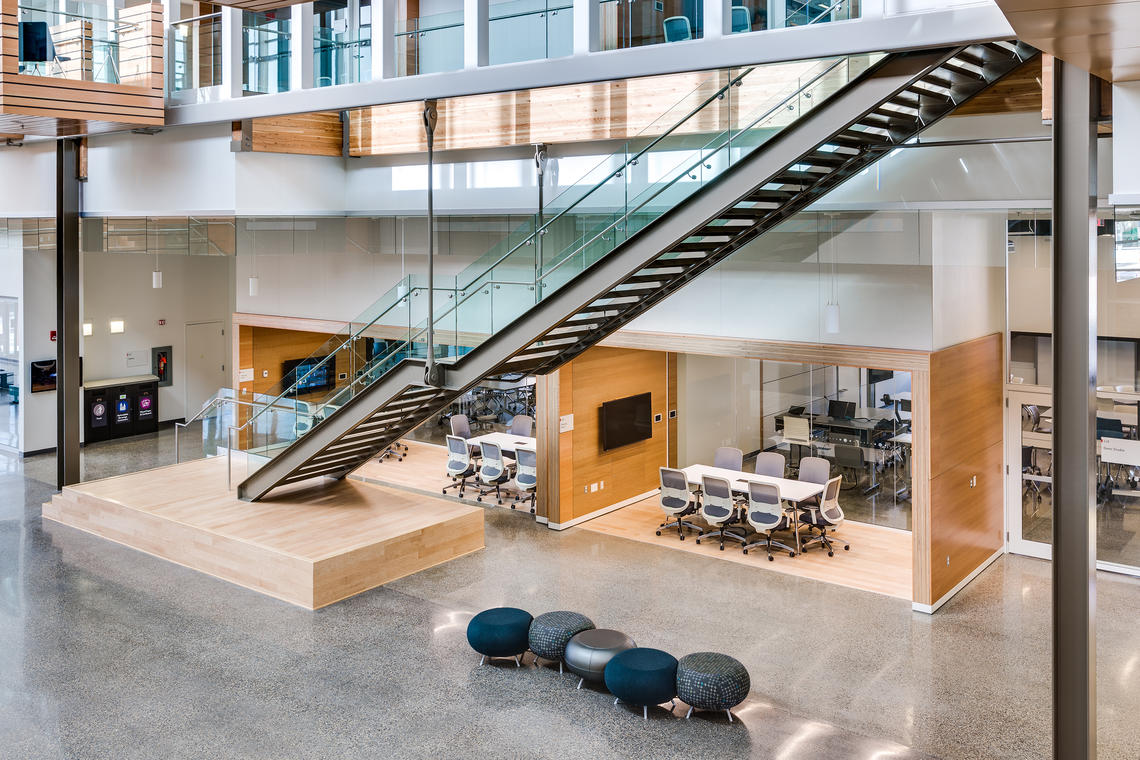 The building's design allows for walls, furniture, and technologies to be reconfigured in countless ways, creating numerous options for students and teachers to work in every space.
