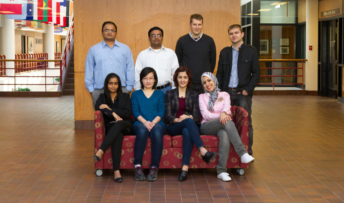 Front row, left to right: Jessica Sarthi, Kun Shao, Zohreh Hassanzadeh Fard, and Hagar Labouta. Back row, from left: Sajan Mushini, Joydip Ghosh, Aligul Buyukaksoy, and Denis Spasyuk.