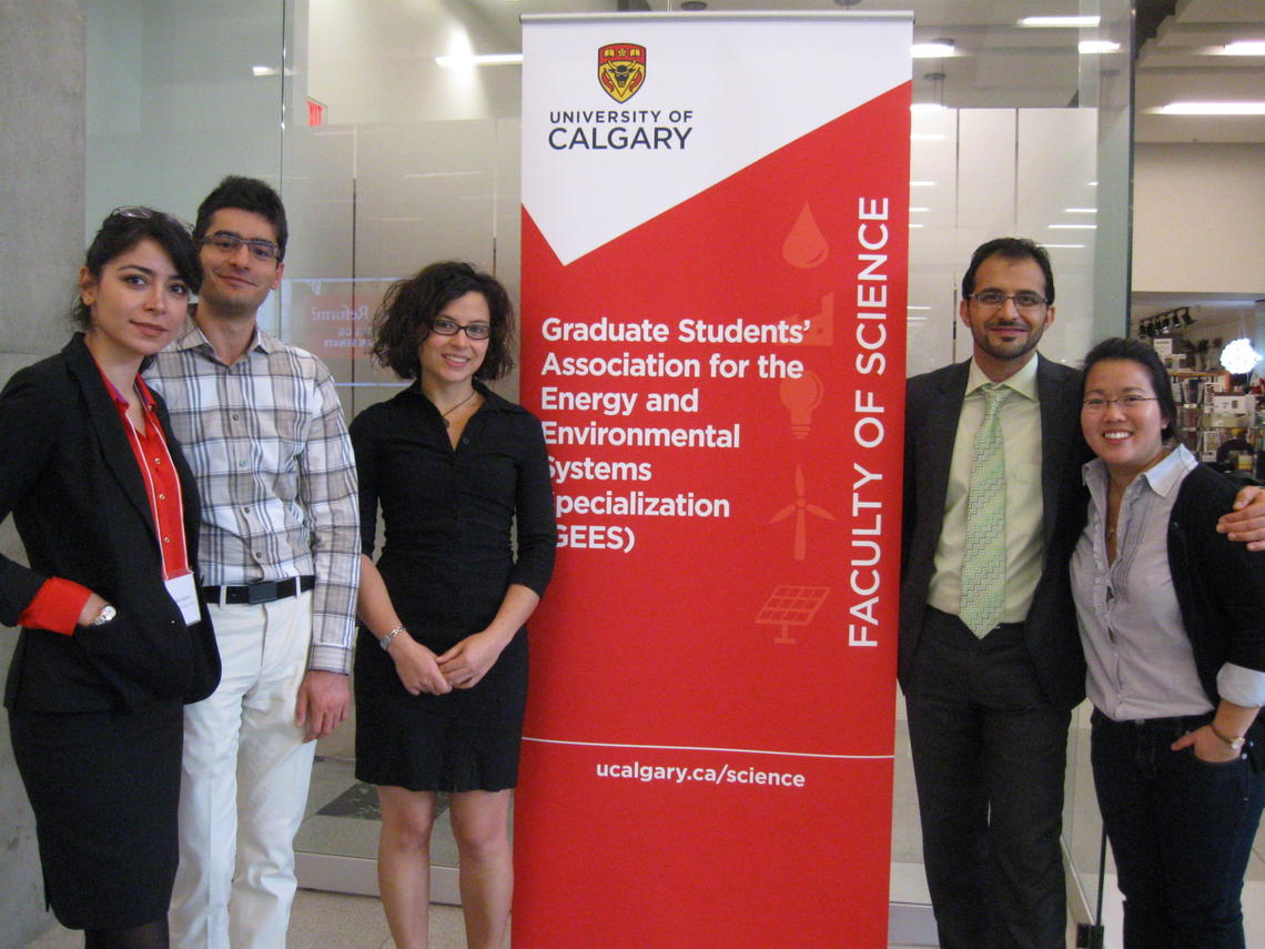 The GEES board of directors members who organized the event were, from left: Nikou Sabzevar (vice-president, finance), Hamid Shaker (vice-president, EES seminar series); Aida Nciri (vice-president, communication), Bahman Radnejad (president), and Sara Goto (vice-president, student life).