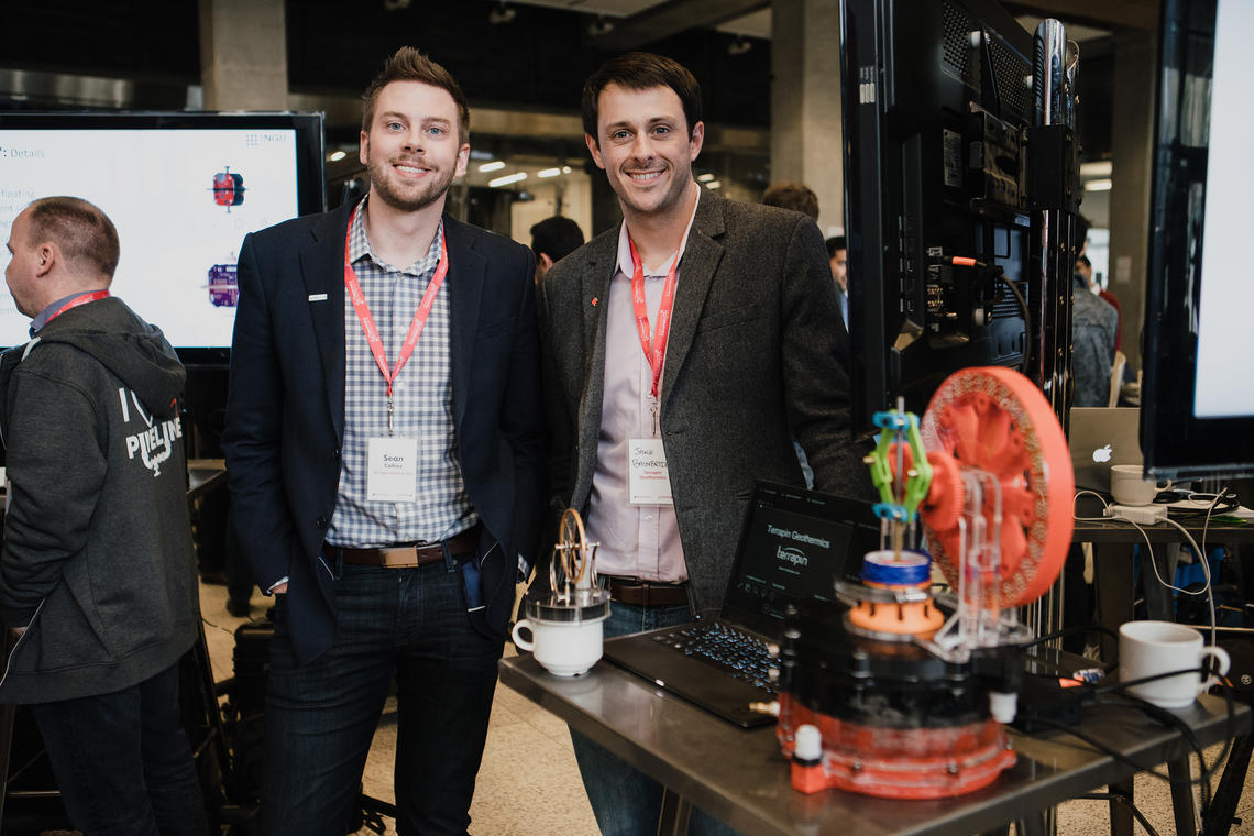 Terrapin graduated from the first cohort of Creative Destruction Lab Rockies and has active projects in Alberta converting industrial waste heat to power and in geothermal energy. Terrapin's Sean Collins, left, and Jake Bainbridge showcase their technology at Tech Demo Day 2018.