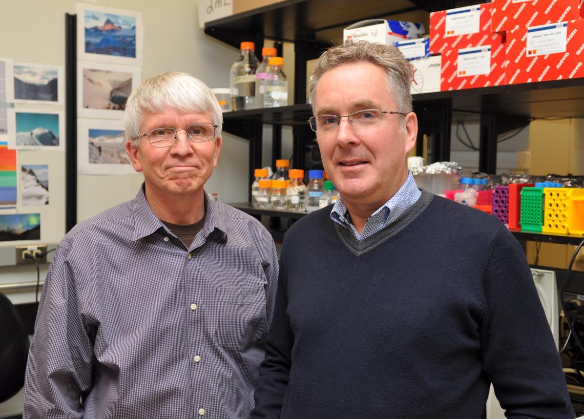 Roy Gravel, left, in his lab with colleague Jay Cross.