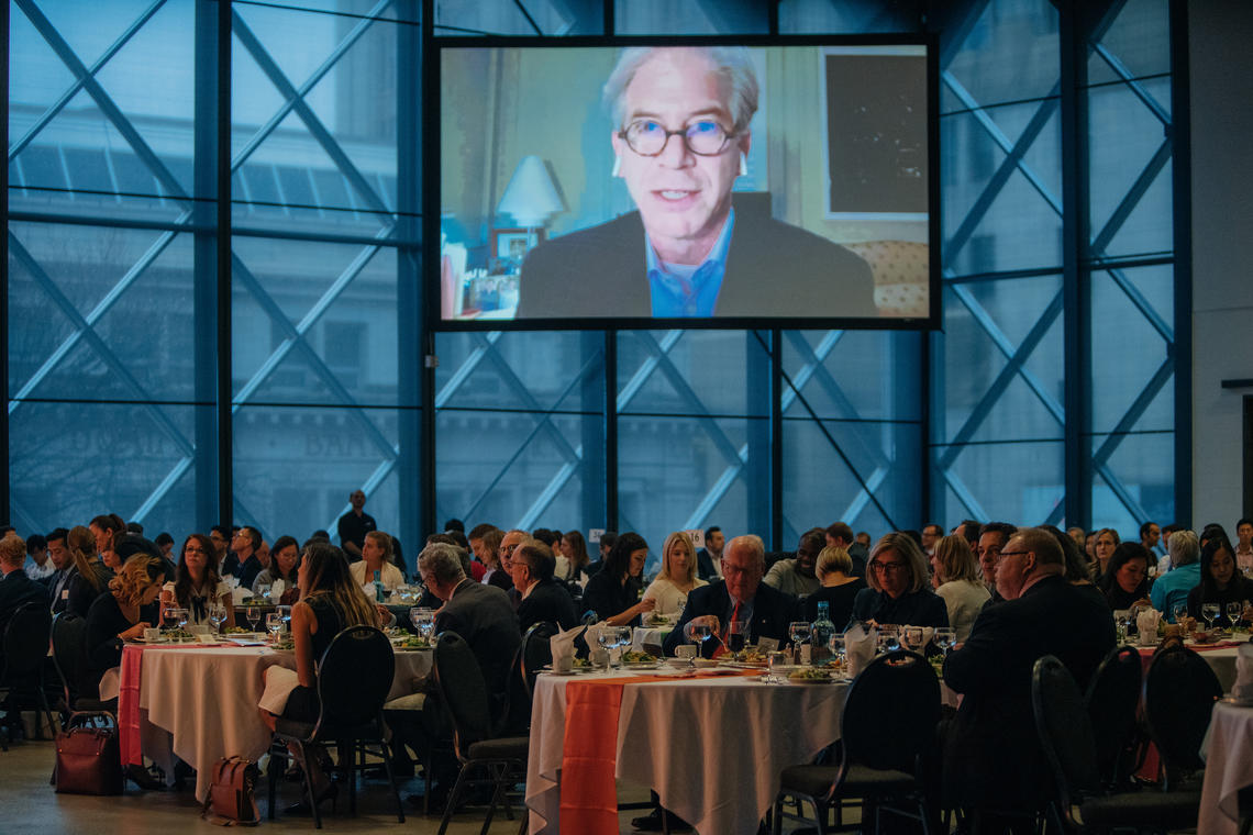 Former Enron CFO Andrew Fastow speaks via webcast to the Canadian Centre for Advanced Leadership in Business at the Telus Convention Centre on April 11.
