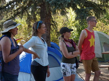 Students, instructors and Elder Randy Bottle gathered for a sharing circle at the beginning — and the end — of the two-night camping trip